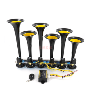 Klaxon électrique 12V à 6 tuyaux avec haut-parleur coaxial, télécommande sans fil, 36 mélodies, 130 dB, universel pour voitures, camions, bateaux, SUV - Product Image 1