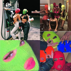 Vente en gros de masques faciaux complets en acrylique 100% avec logo brodé pour rappeurs, masque à 3 trous tricoté <span class=keywords><strong>noir</strong></span> et rose, cagoule, masque de <span class=keywords><strong>ski</strong></span> - Product Image 3