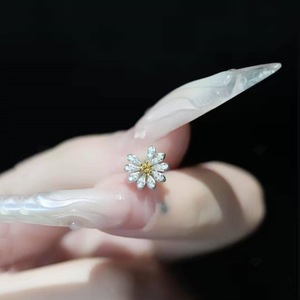 Stud Earrings Flower Daisy Rhinestone Silver Tone With Gold Center Party Jewelry For Women And Men - Product Image 3