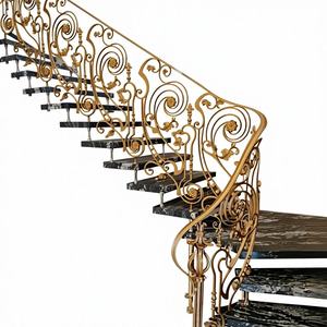 Rampe d'escalier en fer forgé doré de luxe, courbée, décorative, en métal, pour villa, design personnalisé, intérieur - Product Image 3