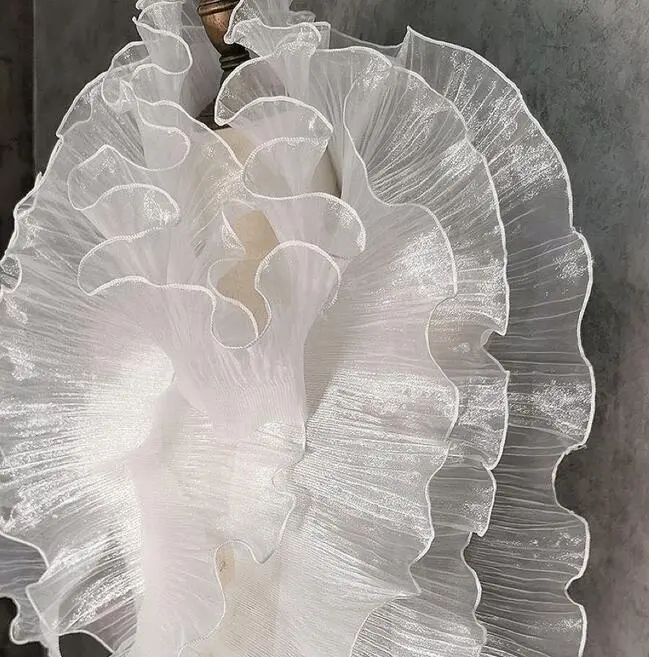 13cm organze şeffaf parlak büyük dalga dantel üç boyutlu pileli fırfır düğün elbisesi aksesuarları tasarımcı kumaş