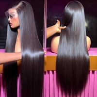 Wig Rambut Asli Brasil 13*4 Pre Plucked Bleached Knots Glueless Lace Front, Wig Rambut Asli Virgin Lurus untuk Wanita Kulit Hitam