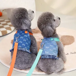 Manufacturer Pet Supplies Apparels Fashionable Designer Dog Clothes Full Bowknots Patterns JEANS Dog Shirts Dress Harness Vest