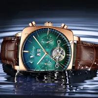 AILANG Moda Yeşil Büyük Kadran Kare Mekanik Saat Erkekler için Deri Kayış Su Geçirmez Tourbillon Saatler Erkek Relogio Masculino