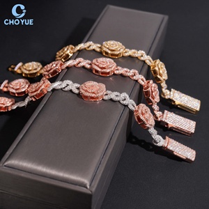 Pulsera de Cadena de Plata 925 con Moissanita, Estilo Hip Hop, Chapada en Oro Rosa, Unisex, de Lujo, para Uso Diario - Product Image 1