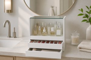 Espositore da banco bianco per trucchi, antipolvere, <span class=keywords><strong>con</strong></span> <span class=keywords><strong>coperchio</strong></span> in <span class=keywords><strong>vetro</strong></span> a ribalta, direttamente dalla fabbrica - Product Image 3