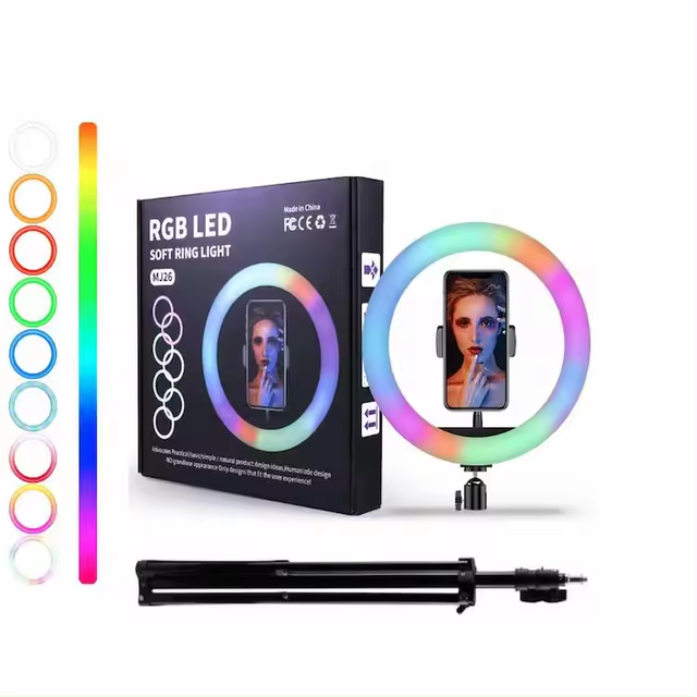 Rgb Led Soft Ring Light  Mj26 10  Inch 26 Cm Multi Color Musical Ringlight Bi Color Led Video Light With Tripod Stand
