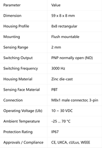 Sensor Inductivo Estándar MT-BALLUFF BES Q08ZC-PSC20B-S49G, Modelo Preferido, Interruptor de Proximidad BES01U2, Conector DC10-30V - Product Image 2