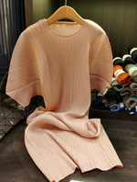 2024 dernière conception miyake style simple couleur unie manches bouffantes plissées femmes ensemble