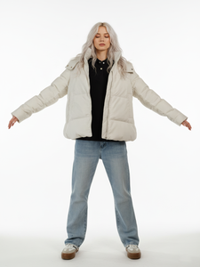 جاكيت نسائي مبطن بالريش مع خطوط، معطف شتوي بغطاء رأس، فتحة جانبية مع حافة منحنية مرنة، جاكيت منفوخ - Product Image 5