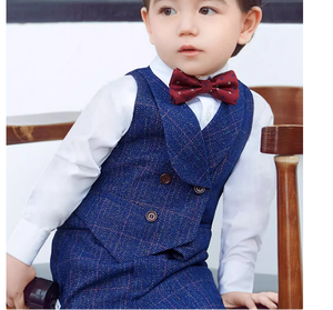 Ensemble de <span class=keywords><strong>costume</strong></span> formel pour garçon de couleur bleue, 4 pièces, veste, chemise, nœud papillon, pantalon, tenue de fête d'anniversaire pour enfant, style moderne - Product Image 5