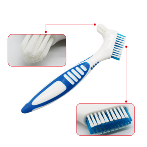 Cerdas multicapa, cepillo para <span class=keywords><strong>Dentaduras</strong></span> <span class=keywords><strong>postizas</strong></span>, cepillo de limpieza para dientes postizos, cuidado bucal, mango de goma ergonómico antideslizante, cabezales dobles, antibacter - Product Image 4