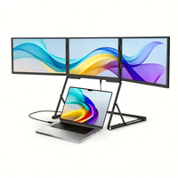 Moniteur portable triple Full HD de 18,5 pouces avec port USB-C, extension d'écran d'ordinateur portable, support pliable en aluminium pour le travail de bureau