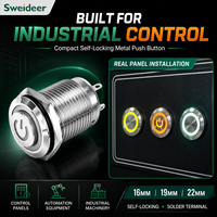 Interrupteur à bouton-poussoir métallique Sweideer avec tailles personnalisées 16mm, 19mm, 22mm, en acier inoxydable IP65, à verrouillage, avec broches à souder LED pour panneaux OEM