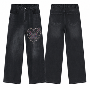 Unisex Fashion Wide Leg <b>Denim</b> Jeans with embroidered graphic decorative embroidery - Product Image 2