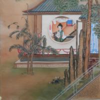 Peinture traditionnelle chinoise pour salon oriental 'Lady Courtyard' – Décoration murale artisanale en soie peinte à la main, style antique, cadeau