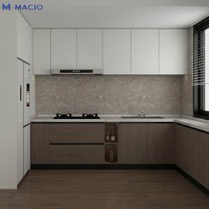 Diseño de Cocina Compacta MACIO con Gabinetes sin Tiradores en Gris y Base de Nogal, Cocina Compacta Personalizada para Apartamentos Pequeños - Product Image 4