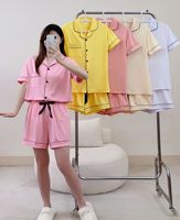 Pyjama d'été pour femmes, chemise à manches courtes et pantalon en tissu doux de couleur unie, ensemble deux pièces, vêtements de maison, grande taille 3XL, nuisette décontractée, vêtements de nuit