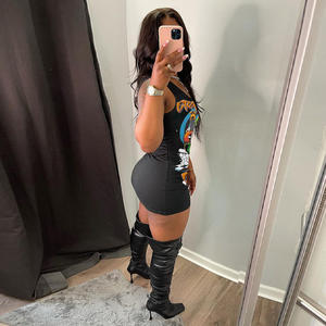 2023 estilo callejero mujeres vestido de <span class=keywords><strong>sol</strong></span> Hip Hop Casual moda gráfico estampado Mini vestidos sin mangas Bodycon ropa - Product Image 3