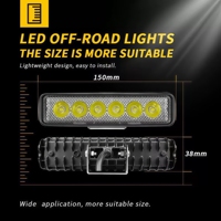 Barre lumineuse LED pour voiture 18W 6 pouces, projecteurs LED 12V 24V étanches IP67 pour bateau, camping-car, VTT, UTV, 4x4, camion, voiturette de golf