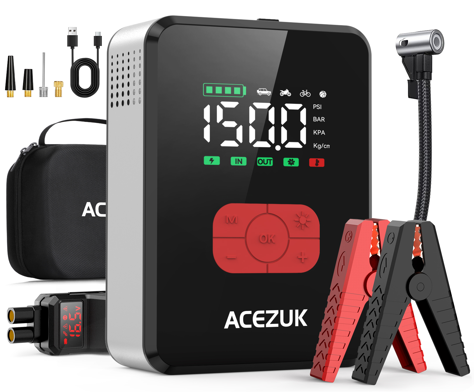 ACEZUK M06 5 in 1 12V Portable Jump Starter with Air Pump