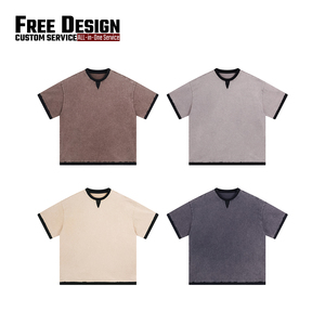 เสื้อยืดผู้ชายลายบาติกวินเทจแบบสั่งทำพิเศษ 250gsm ทรงหลวม ผ้าฝ้าย 100% ดีไซน์แบบ Patchwork ลุคฟอกสี เสื้อยืดเปล่าแบบสองชิ้นหลอกๆ - Product Image 3