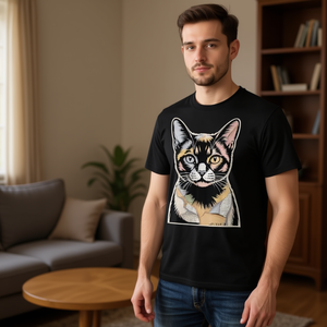 Camiseta con diseño artístico de gato birmano europeo, negra, unisex, cuello redondo, manga corta, ropa promocional para adultos - Product Image 3