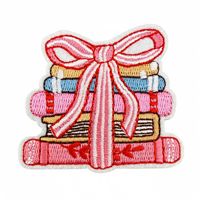 Patch Bordir Pink Bookish Girly Bertema Membaca, Dapat Disetrika, Hadiah untuk Pecinta Buku & Kopi, Aplikasi Dekoratif Pakaian