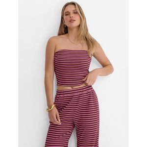 Conjunto de 2 Piezas para Mujer FOXA, Top de Tubo a Rayas y Pantalones Anchos, Atuendo Casual de Verano para Descansar, Transpirable, para Viajes y Playa - Product Image 2