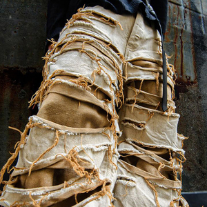 Diznew กางเกงยีนส์ขาดผ้าฝ้ายฮิปฮอปสตรีท, กางเกงยีนส์ขาดฟอกสีเหงื่อเอวสูงสำหรับผู้ชายฤดูร้อน - Product Image 2