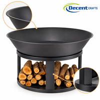 Brasero en métal noir avec base de rangement pour bois, support pour bûches et trou de drainage, pour extérieur, jardin, patio, brasero en fer
