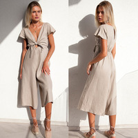 Lancai personnalisé vente en gros avant torsion femmes mode lin combinaison ample fabricant Donguan Chine