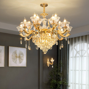 Crystal Chandelier Gold Finish E26 Bulb <b>Base</b> 2700K Warm White LED Adjustable Height Dimmable <b>Large</b> Bowl Shade Pendant Light - Product Image 5