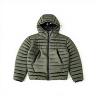 Chaqueta Acolchada con Capucha para Hombre, Color Verde Oliva, con Logotipo Personalizado, Ligera, de Algodón, con Cierre, Cálida para Invierno, con Bordado