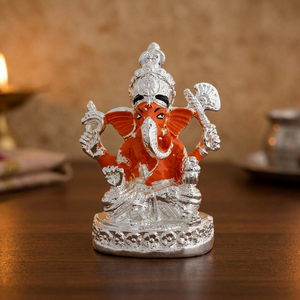 Statue de Ganesha en acier inoxydable plaqué argent, artisanale, décorative, en métal, pour la maison, le temple, l'affichage festif - Product Image 1