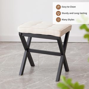 Reposapiés Plegable de Madera Moderno con Cojín y Funda Extraíble, Otomana Pequeña para Sala de Estar, Dormitorio u Oficina - Product Image 2