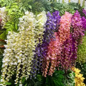 Wisteria Menggantung Bunga Palsu Dekorasi Bunga Pernikahan Buatan Mawar Pusat Pelari Raksasa Rangkaian Natal Bunga Buatan