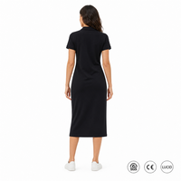 Robe midi en coton tricoté 240 GSM pour femme, décontractée, col polo, boutonnée devant, coupe droite ajustée, confortable, logo personnalisé OEM ODM XS-5XL