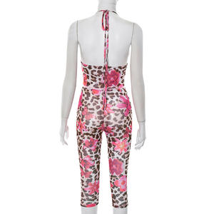 Neues Sommer-Zweiteiler-Set für Damen mit geblümtem Leopardenmuster, gerüschtem Neckholder-Top und Shorts, 2-teiliges Shorts-Set, sexy Outfits - Product Image 6