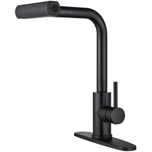Modern Brass Bathroom Basin Faucet <b>Thermostatic</b> <b>Control</b> Swivel Spout Pull Sprayer 1-Handle Brushed Finish Ceramic Valve Core - Product Image 2