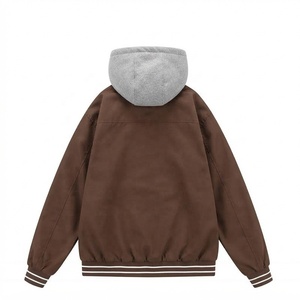 Veste universitaire marron pour homme avec capuche amovible, décontractée, grande taille, pour l'automne, coupe classique, polyester et coton, fermeture éclair - Product Image 1