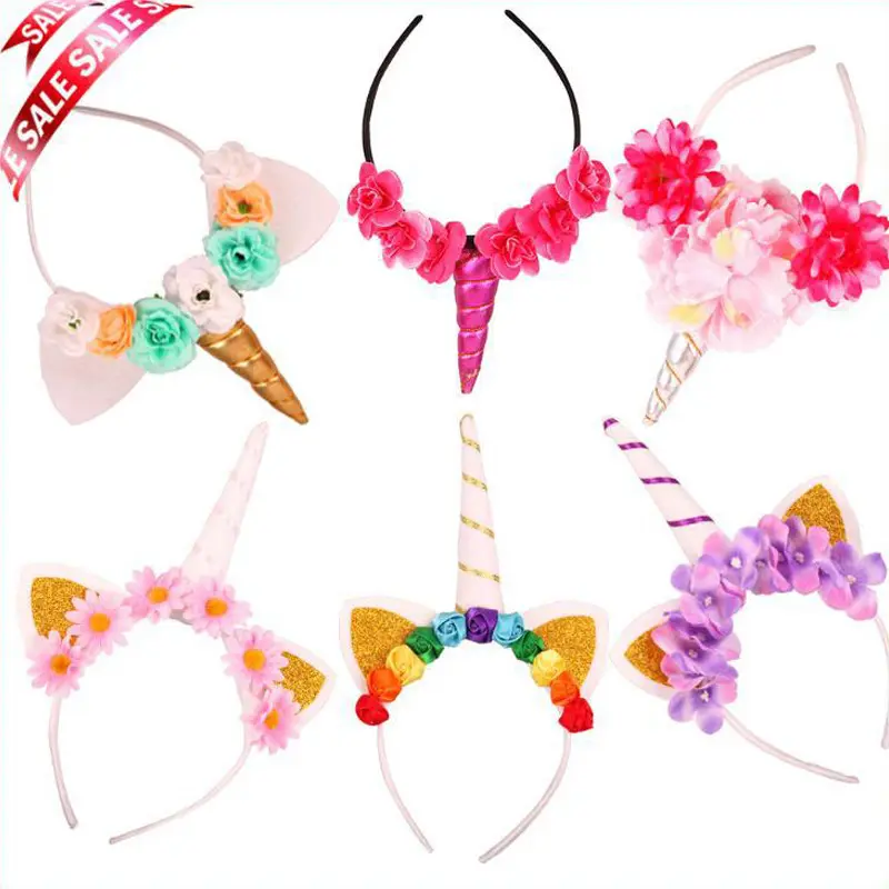 KHB005D Cute Various Styles Unicorn Headbands For Little Girls Wholesale Popular Cartoon Unicorn Party Gift Kids Headbands