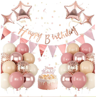 Kit de Décoration pour Fête d'Anniversaire, de Remise de Diplôme ou d'Halloween Or Rose : Bannière, Décoration de Gâteau, Ballons Chiffres en Aluminium, Guirlande de Ballons en Latex