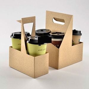 Custom logo Paper <b>Cup</b> Holder 2/4/6 Coffee Paper <b>Cup</b> Kraft Holder Take Away Carrier with Handle - Product Image 4
