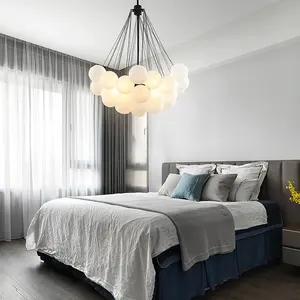 D400 siyah finish cam küre lamba kolye yatak odası lambaları oturma yemek odası buzlu cam küre avize kolye lambaları