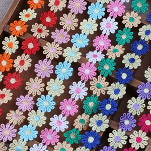 Renda Bunga Daisy Warna-warni untuk Rajutan, Bordir Pernikahan, Kerajinan Tangan DIY, Patchwork, Pita, Perlengkapan Menjahit, Sepatu, Tas, Bergaris - Product Image 3