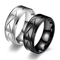 Simple acier inoxydable hommes classique noir géométrique rayure anneau 8mm large poli rainuré anneau de bande pour femmes hommes bijoux cadeau