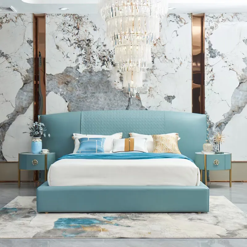 Современный кожаный настенный светильник в итальянском стиле, роскошная кровать, новый дизайн, мягкая деревянная настенная панель из массива дерева, мебель для спальни