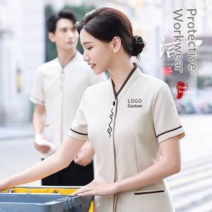 Tenue <span class=keywords><strong>de</strong></span> travail respirante en coton gaufré à manches courtes et coupe ajustée pour le personnel d'entretien hôtelier – Idéale <span class=keywords><strong>printemps</strong></span>-été - Product Image 5