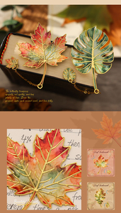 LABON Marque-page élégant en métal en forme de feuille, de luxe, ajouré, avec pendentif pompon, papeterie esthétique naturelle pour lecteurs - Product Image 5